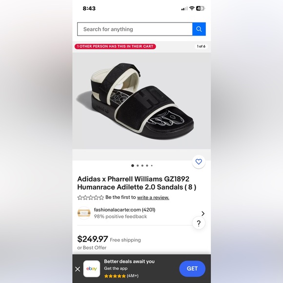 ADIDAS X HUMANRACE BY PHARRELL WILLIAMS Black Adilette 2.0 Sandals - Picture 9 of 9